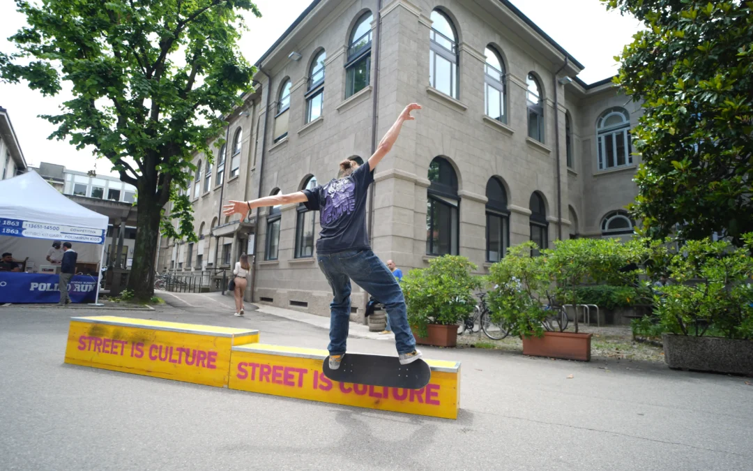 Esibizione di sport di strada, in particolare skateboard ad un evento di street is culture