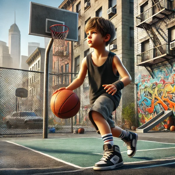 bambino che gioca a streetball