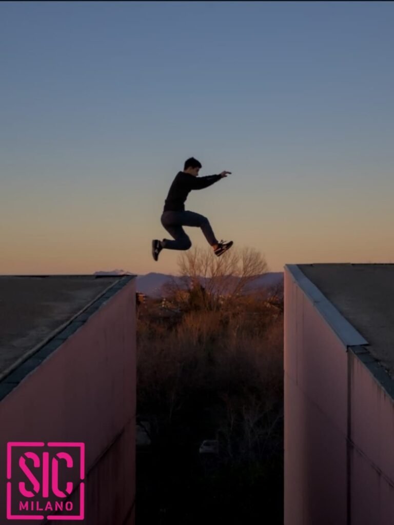 fotografia di Giovanni in un trick di parkour